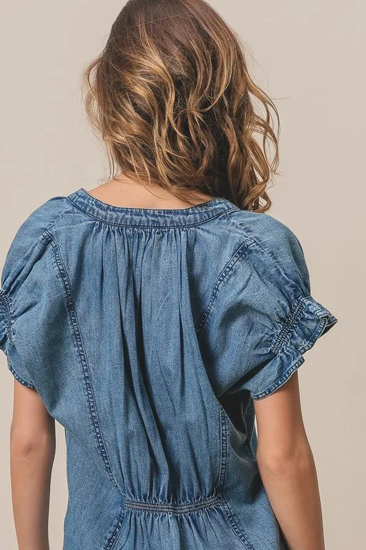 NEW!! Cassidy Ruffle Washed Denim Top