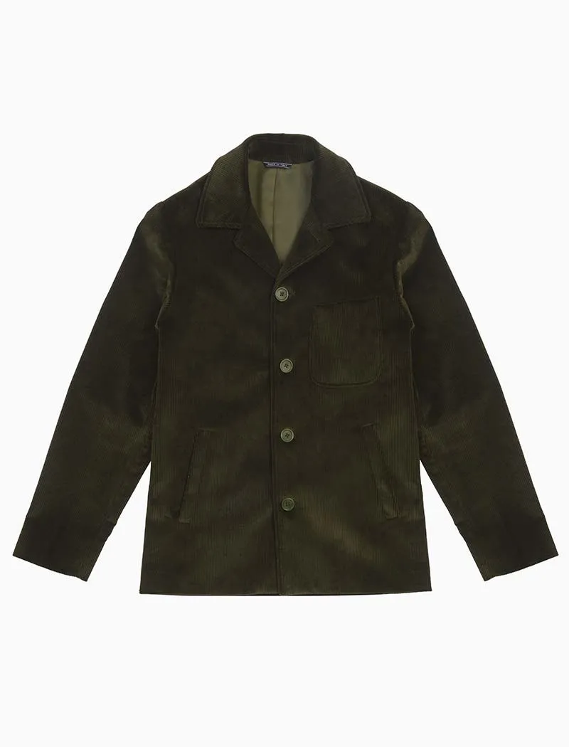 Olive Green 10 Wale Corduroy Short Overcoat