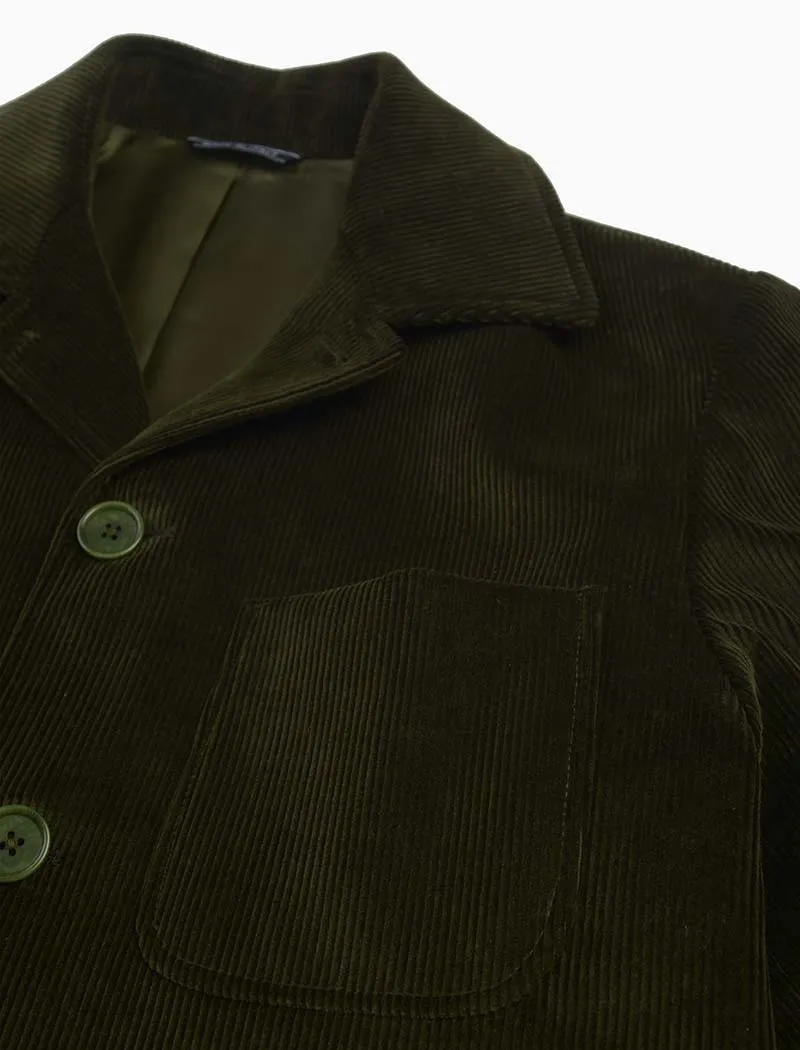 Olive Green 10 Wale Corduroy Short Overcoat