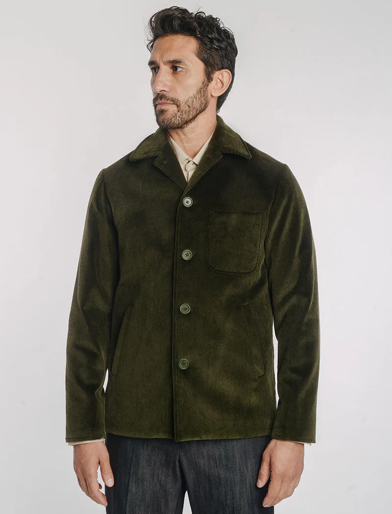 Olive Green 10 Wale Corduroy Short Overcoat