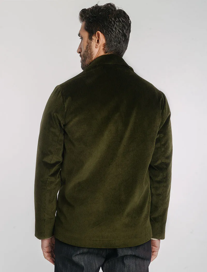 Olive Green 10 Wale Corduroy Short Overcoat