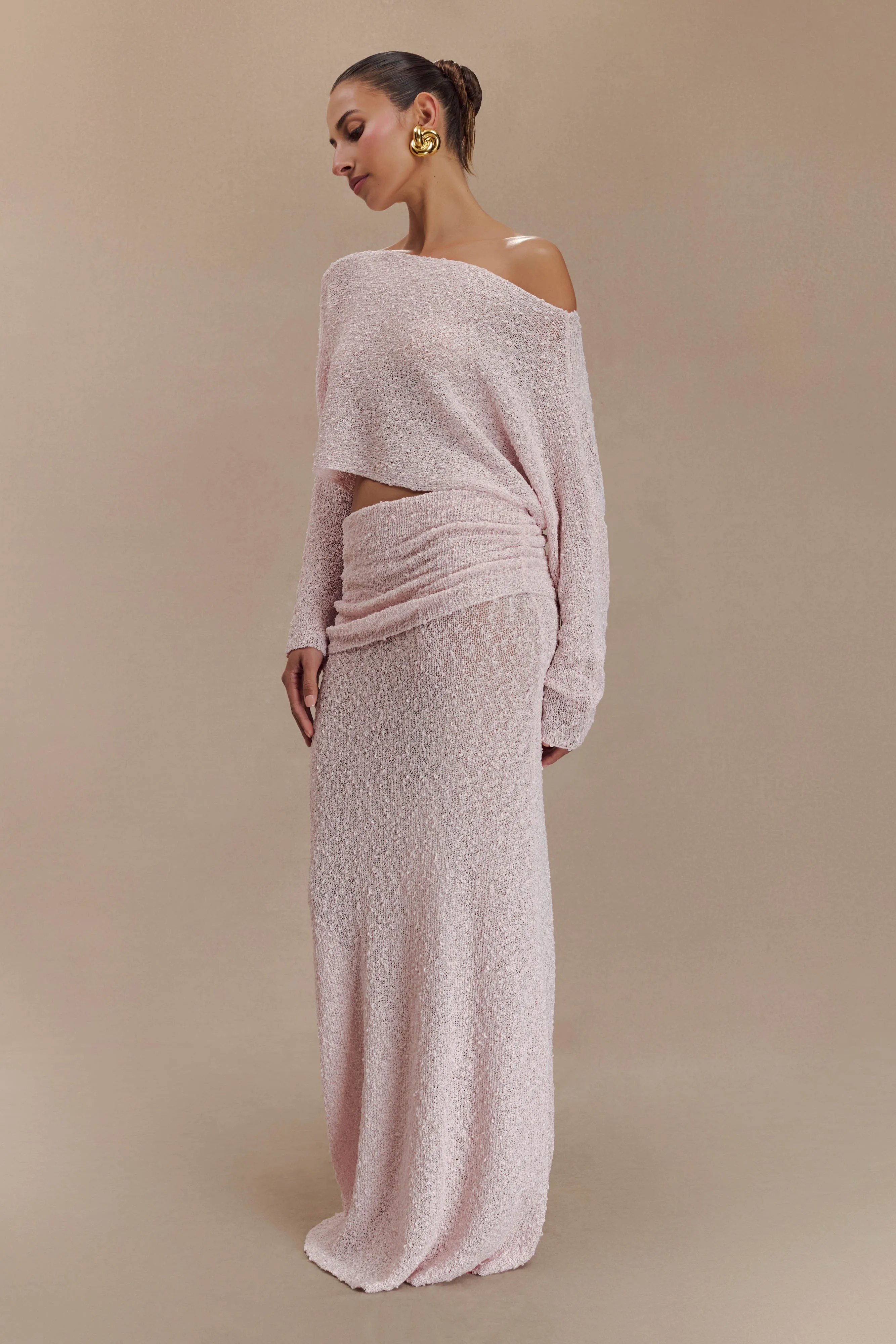 Petra Ruched Knit Maxi Skirt - Misty Rose