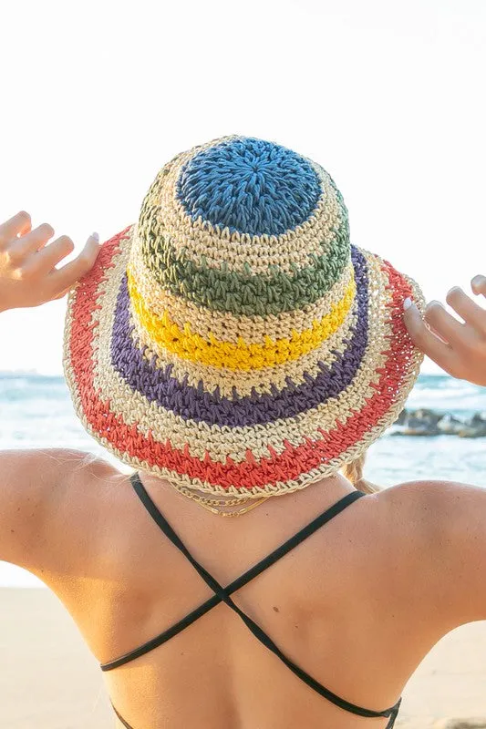 Rainbow Woven Straw Bucket Hat