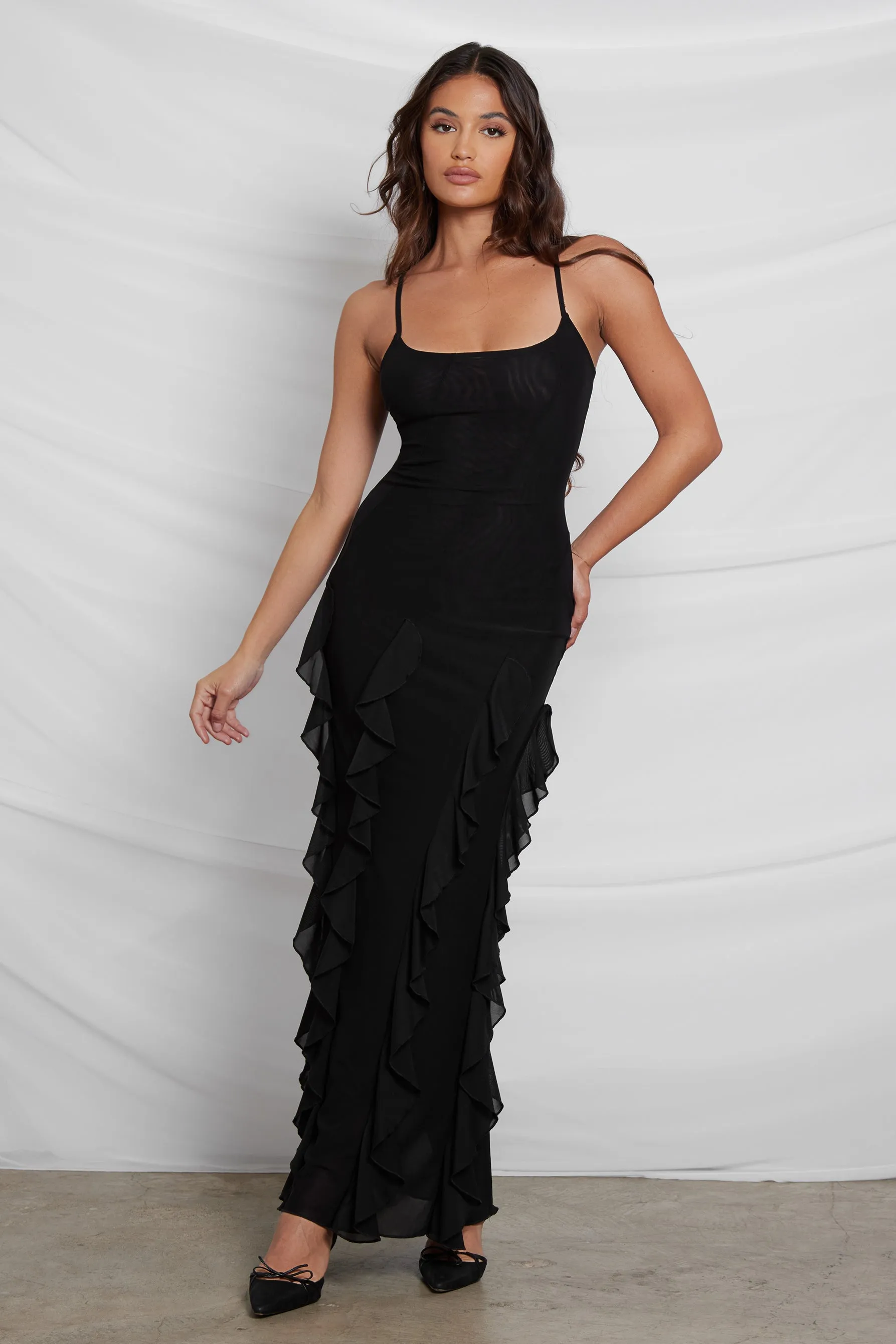 Rodeo Ruffle Graceful Mesh Maxi Dress