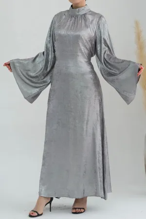 Rola Shiny High Collar Maxi Dress Abaya 777-Light gray