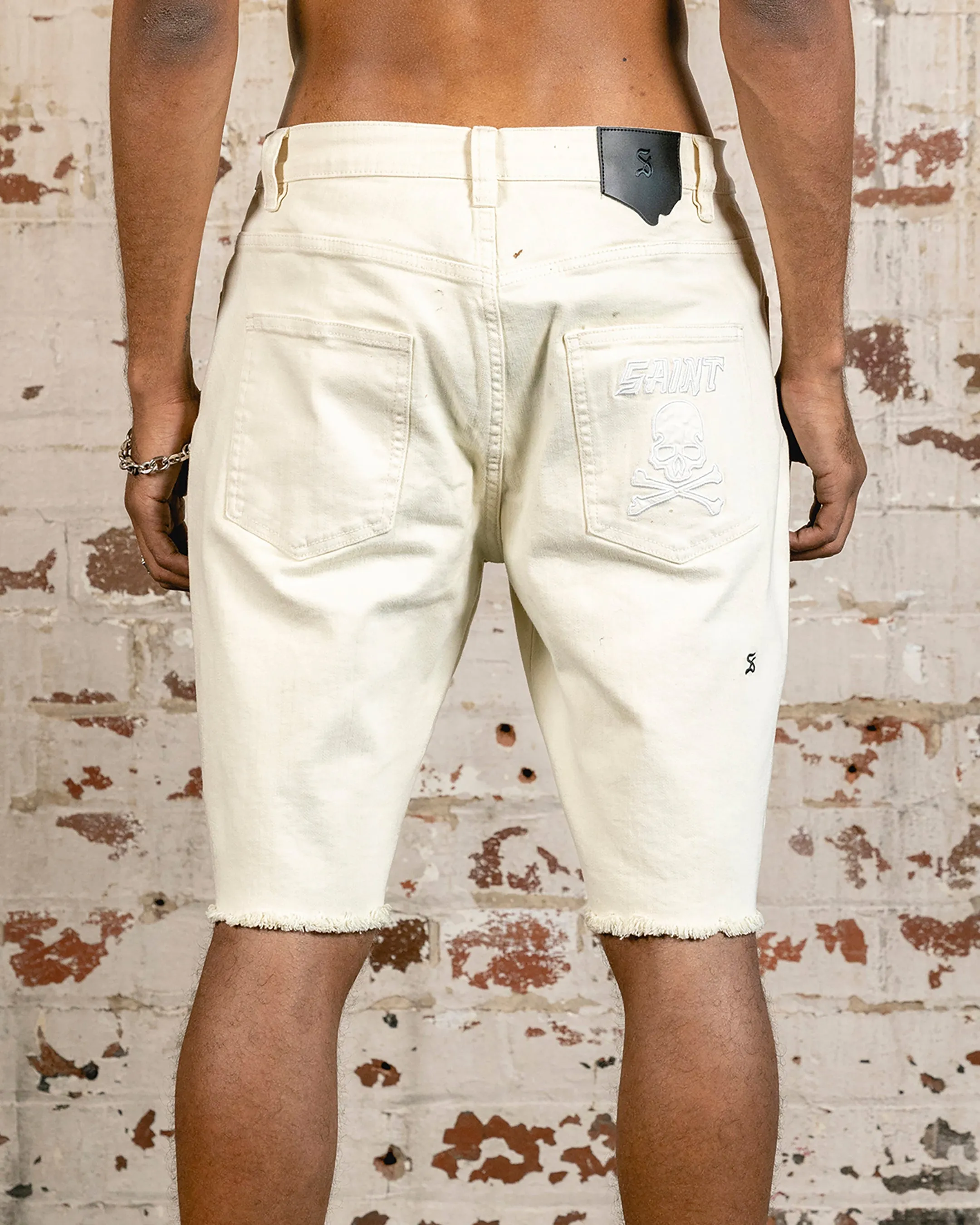 Saint Morta Skull And Bones Denim Shorts Off White