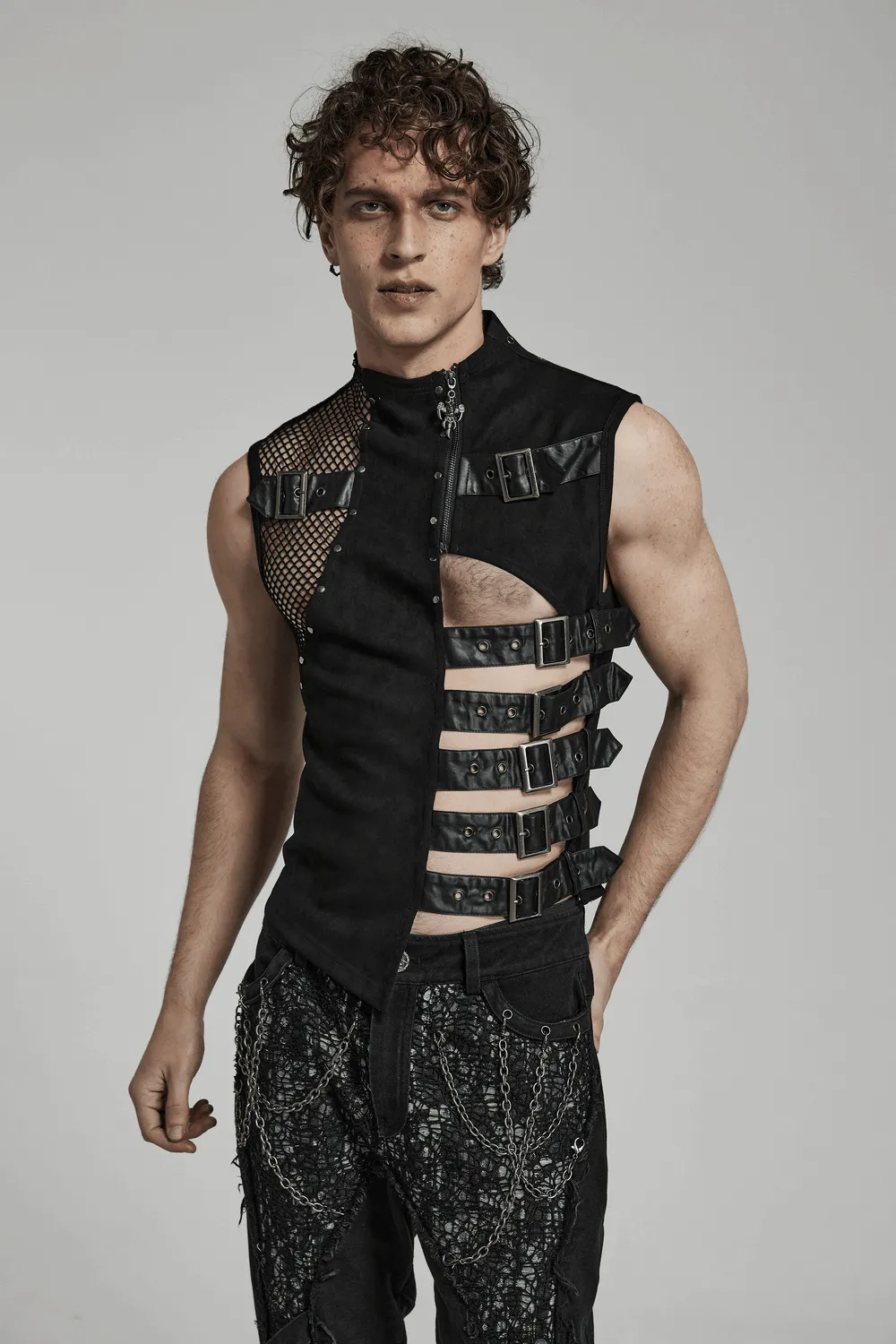 Sexy Stylish Edgy Buckled Suede Punk Vest for Men