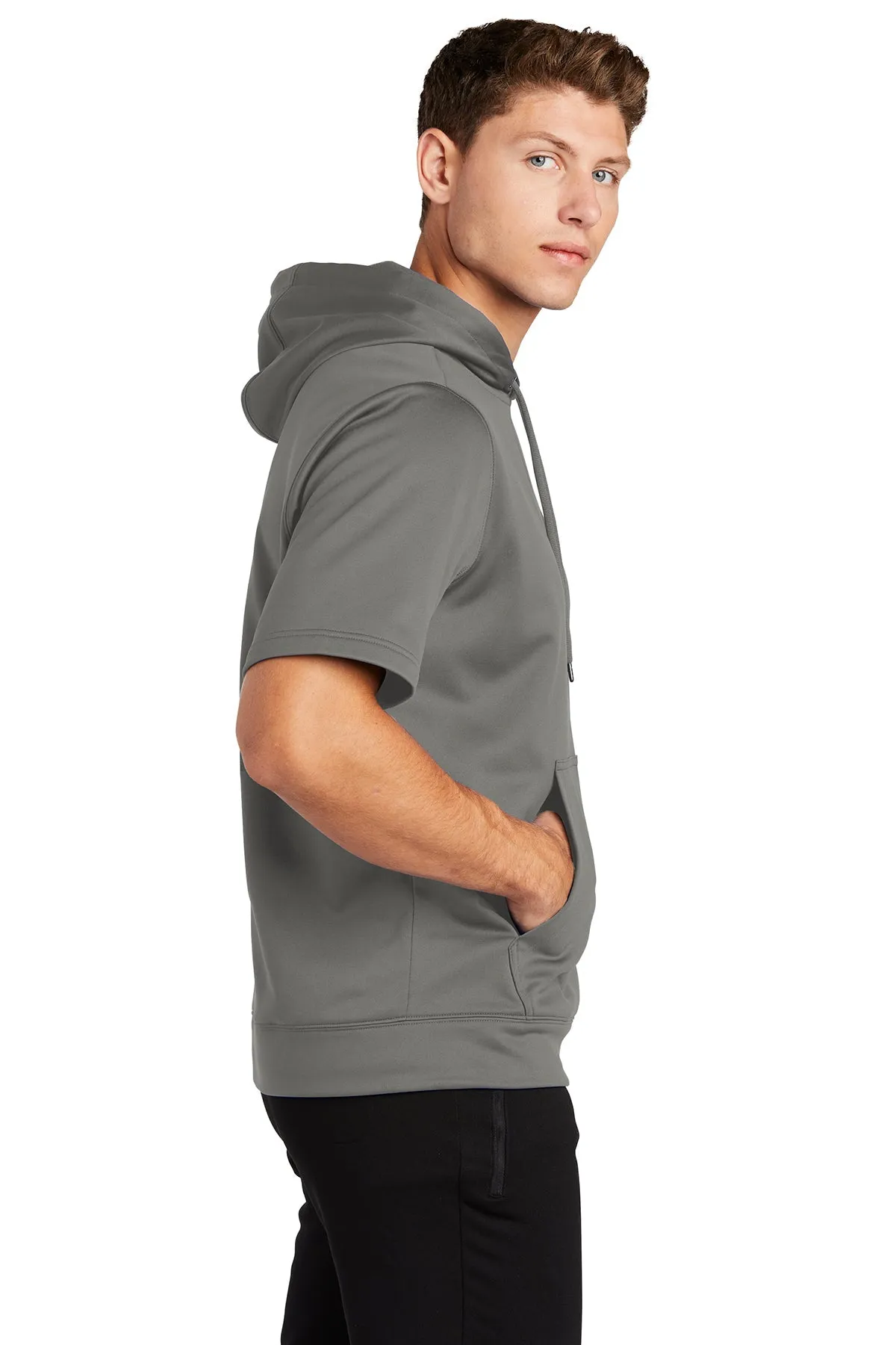 Sport-Tek Sport-Wick Fleece Short Sleeve Hooded Custom Pullovers, Dark Smoke Grey