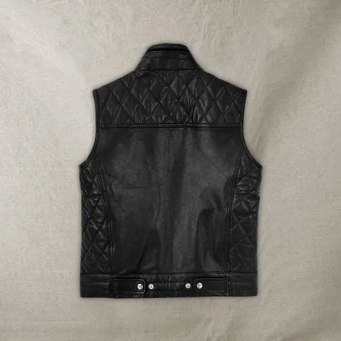 Top Quality Men's Genuine Leather Biker Vest Black