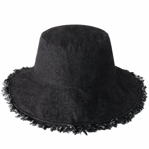 Wide Brim Frayed Bucket Hats