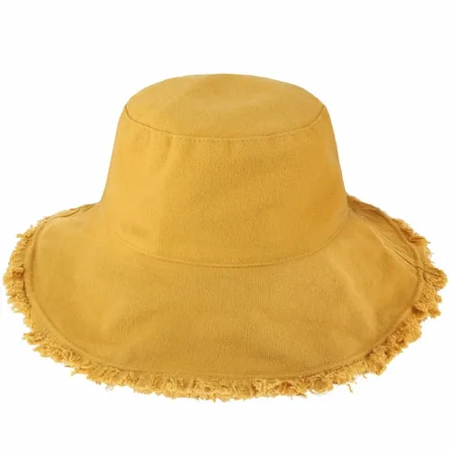 Wide Brim Frayed Bucket Hats