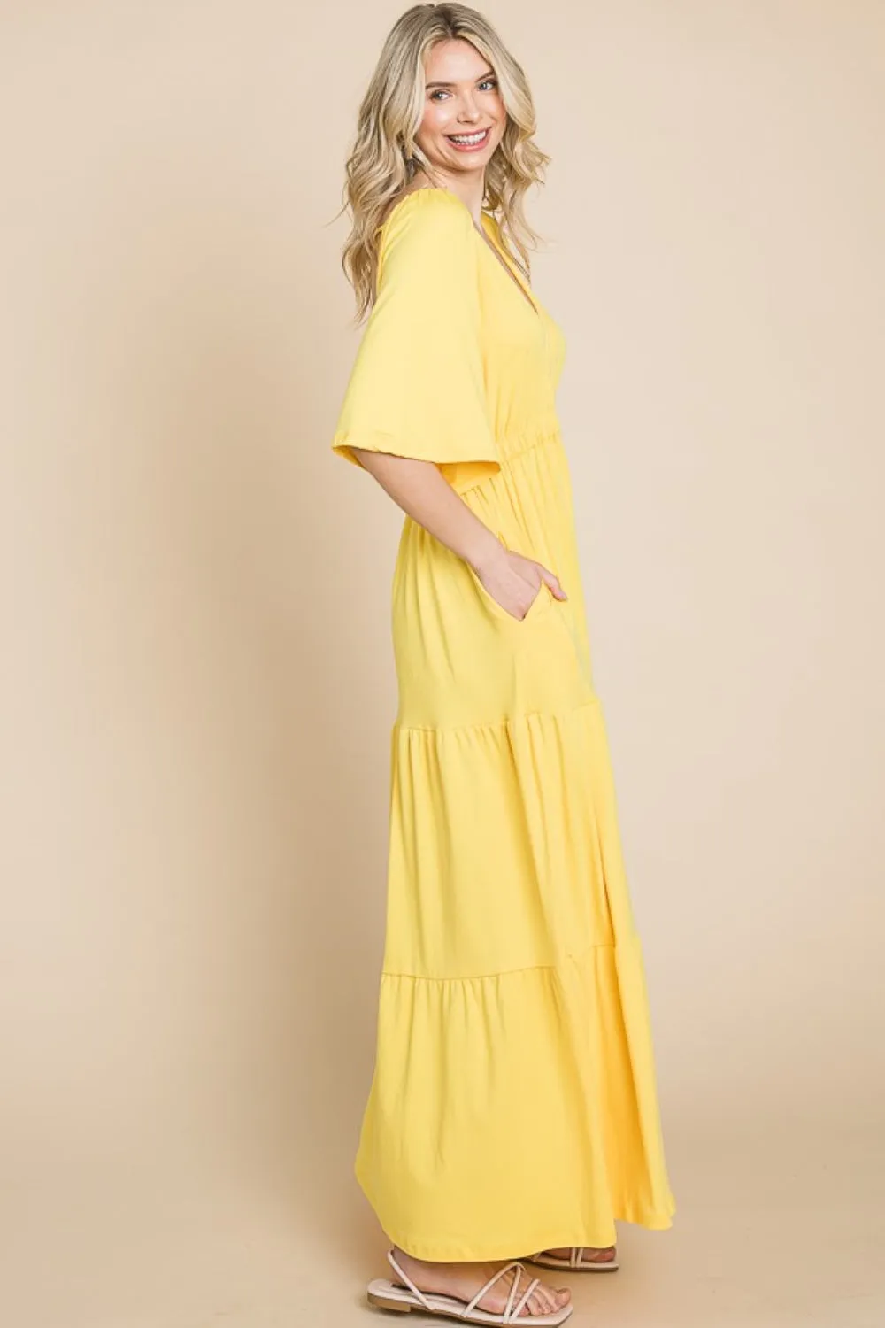 Yellow Backless Plunge Resort Maxi Dress