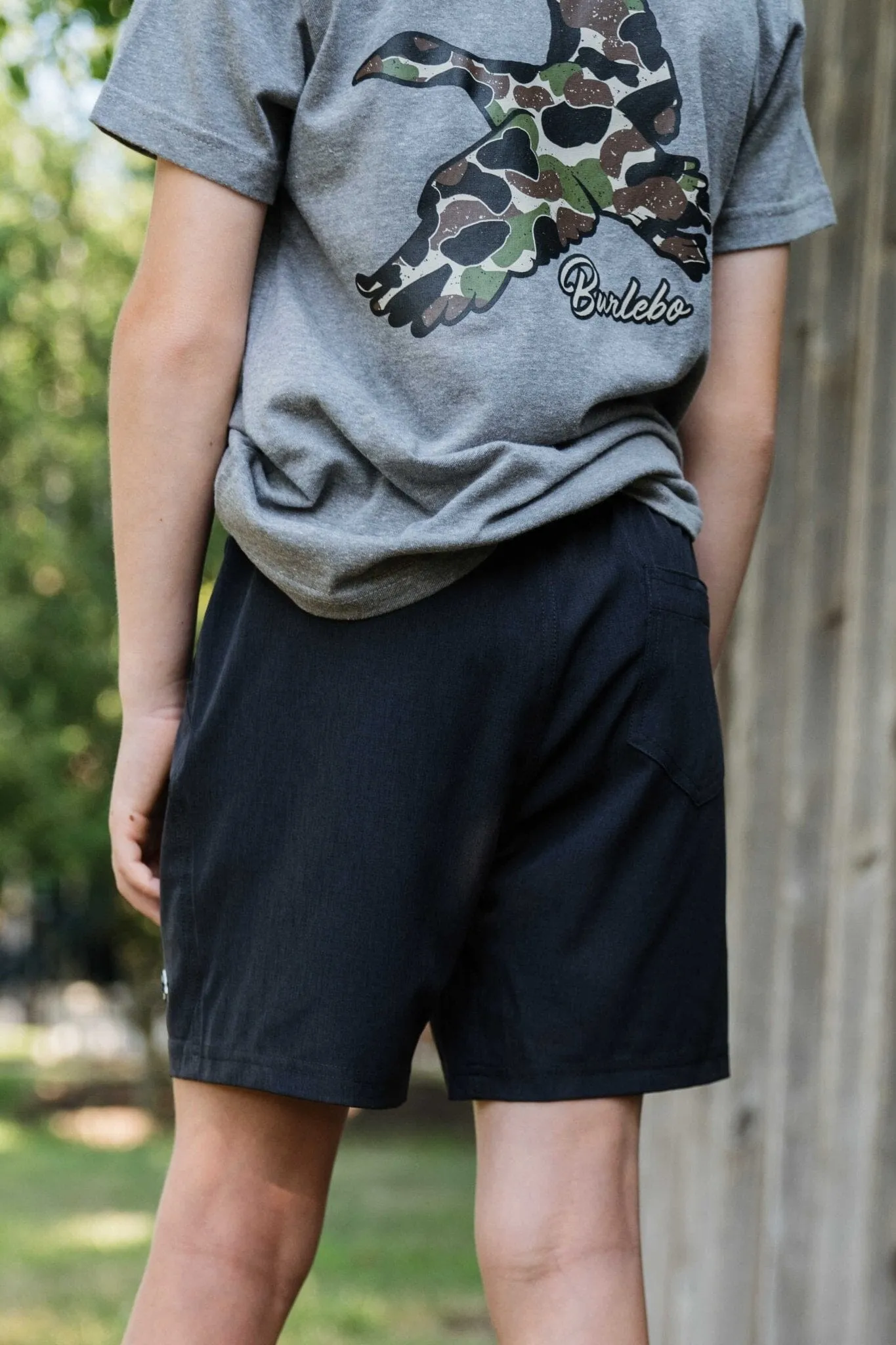 Youth Athletic Short - Heather Black - Throwback Camo Liner